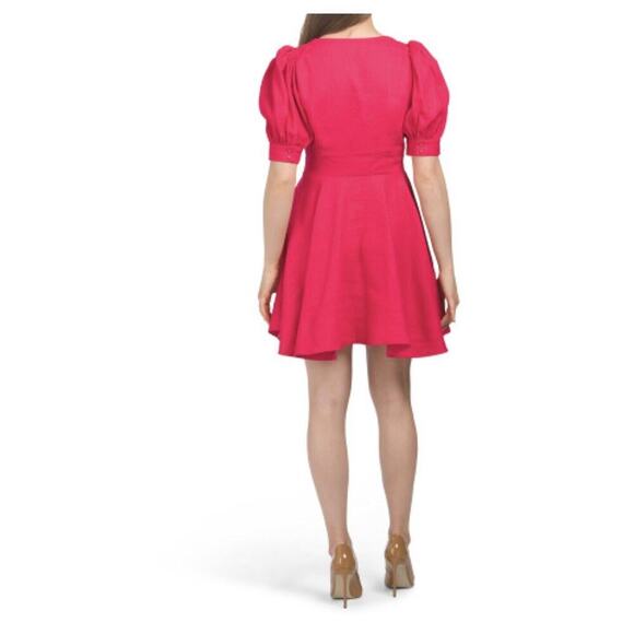 House of Harlow 1960 Mini Dress Size 0 Linen Blend Puff Sleeve Color Fuchsia - Picture 3 of 3